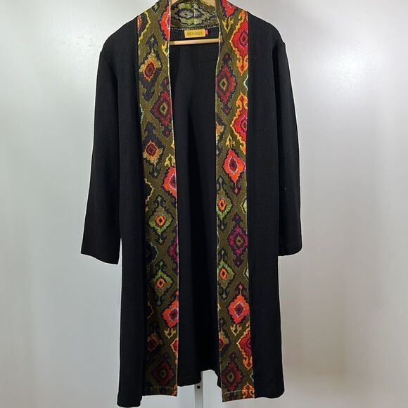 BENARES Women's Open Front Long Duster Cardigan Sweater Black Size Extra Small - Picture 2 of 11
